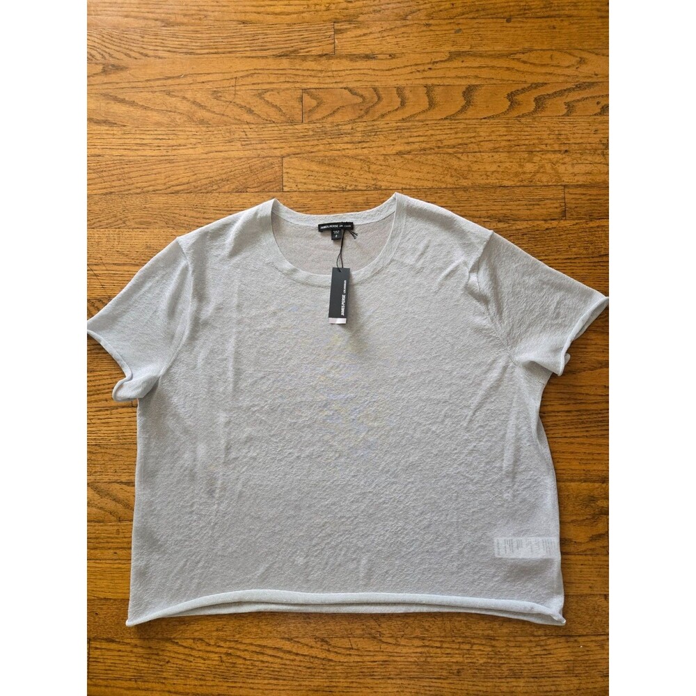 James Perse Size 2 Silver Metallic Sheer Short Sleeve Blouse NWT MSRP $250